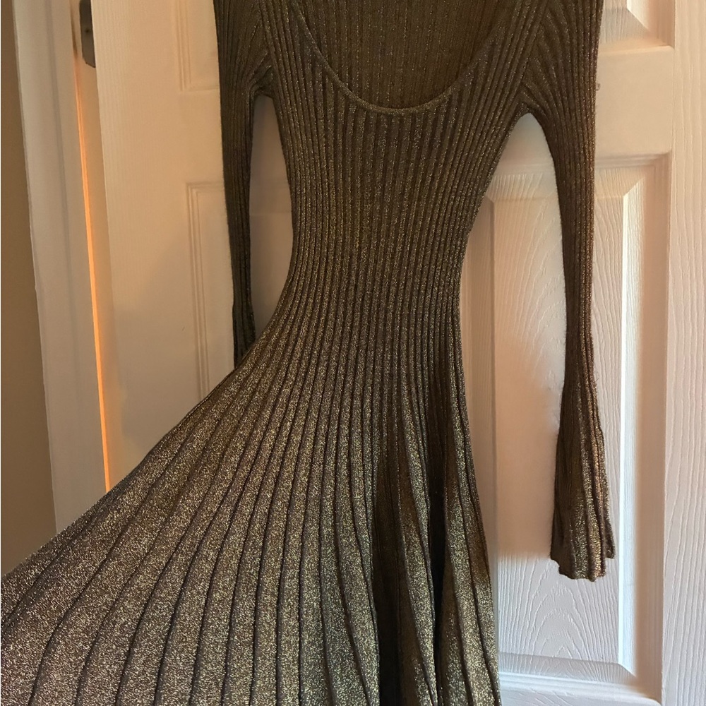 STAUD Metallic Gold Long Sleeve Dress